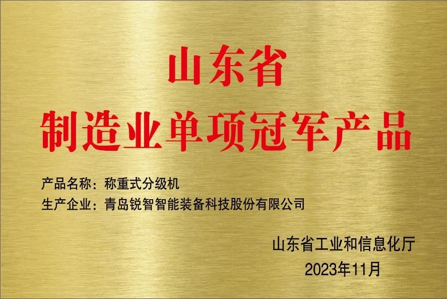 喜報！銳智智能獲評山東省制造業(yè)單項(xiàng)冠軍企業(yè)